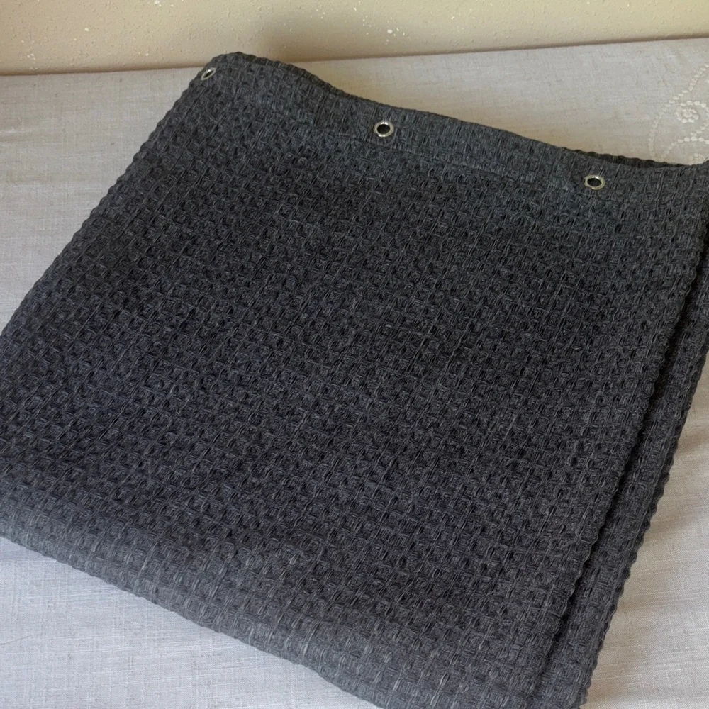 Waffle Weave Shower Curtain & Rings - Dark Gray